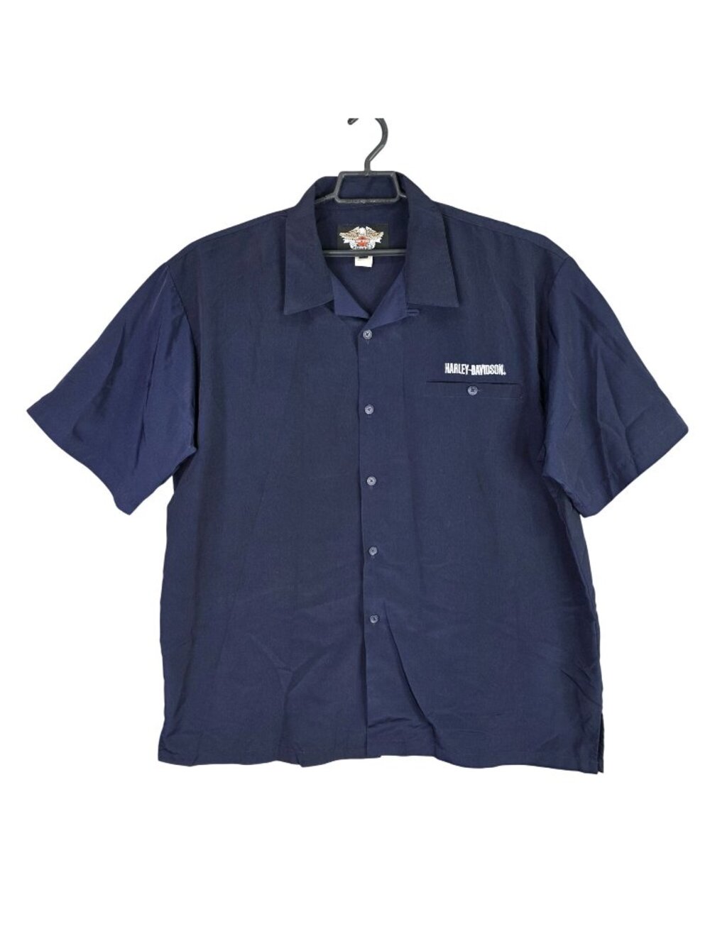 Mens Harley-Davidson Navy Button Up Shirt Embroidered Logo Dragon Print Size 3XL